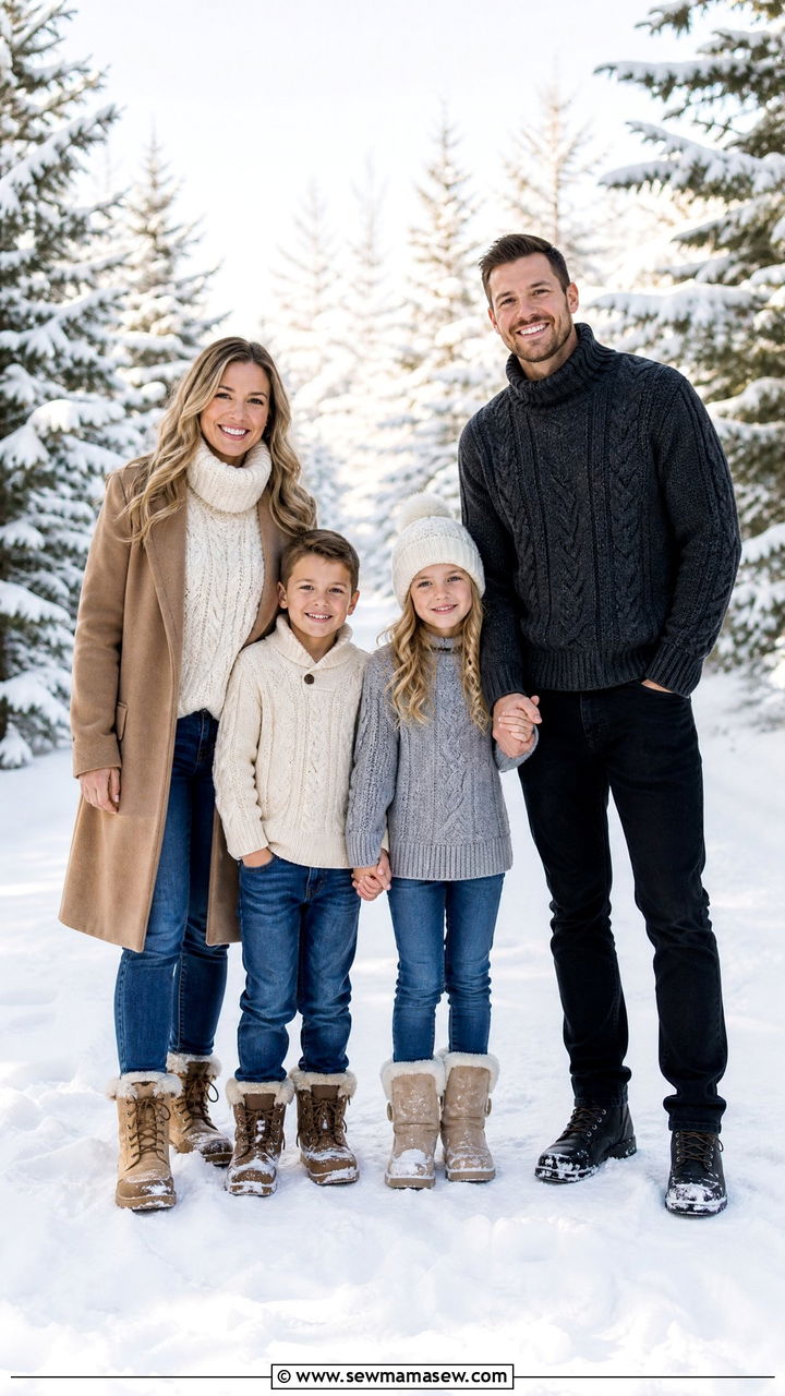 Cozy knit sweater and jeans winter family outfits - 40 Family photo outfit ideas