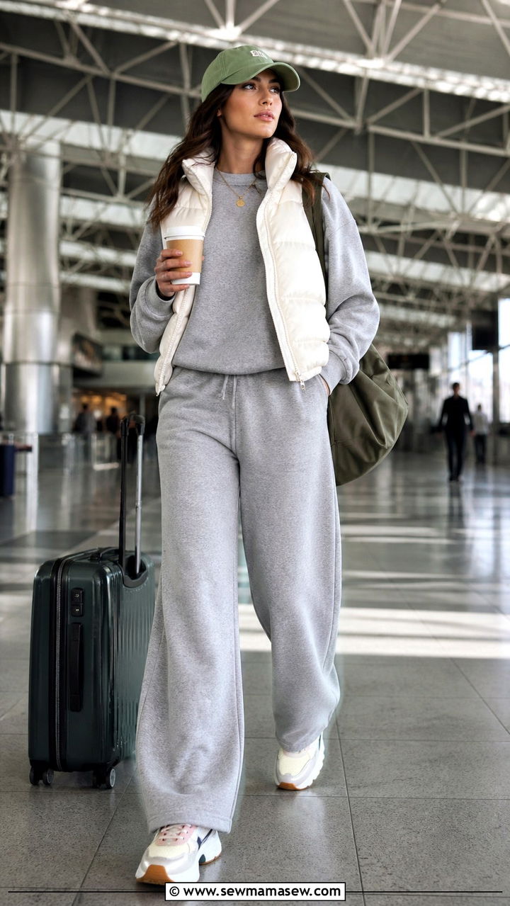 Cozy knit sweater and leggings long flight outfit - 40 travel outfits for women