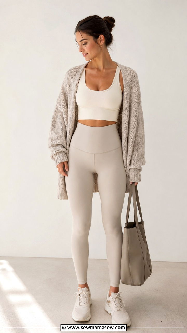 Cream And Beige Neutral Yoga Set - 25 Yoga outfit ideas aesthetic