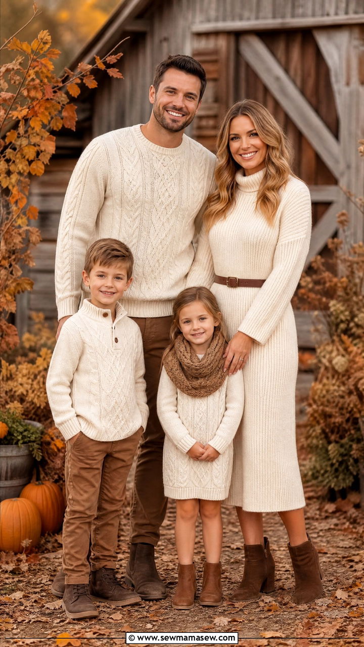 Cream And Cocoa Layers For Cozy Autumn Portraits - 30 family photo outfits ideas