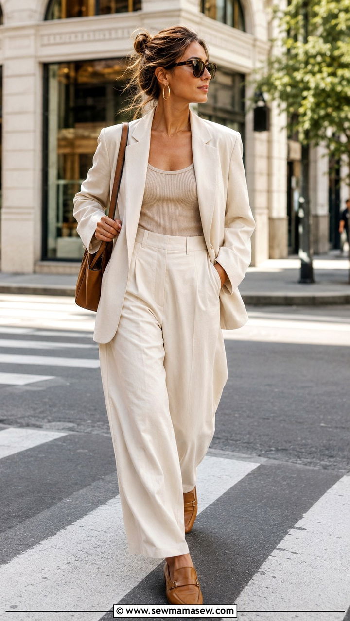 Cream Baggy Suit With Beige Ribbed Tank - 20 Baggy suit outfit ideas 2026