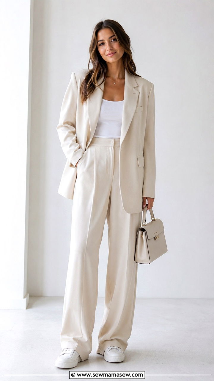 Cream Blazer And Wide Leg Trousers - 30 Spring graduation party outfit ideas