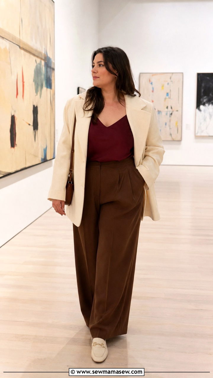 Cream Blazer and Burgundy Silk Camisole Outfit - 30 Old money outfits for curvy women