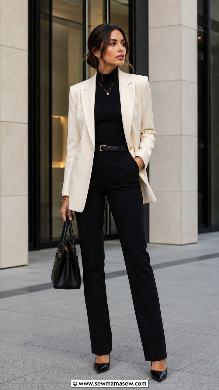 Cream Blazer over a Sleek Black Base - 25 Modest outfit ideas spring 2026