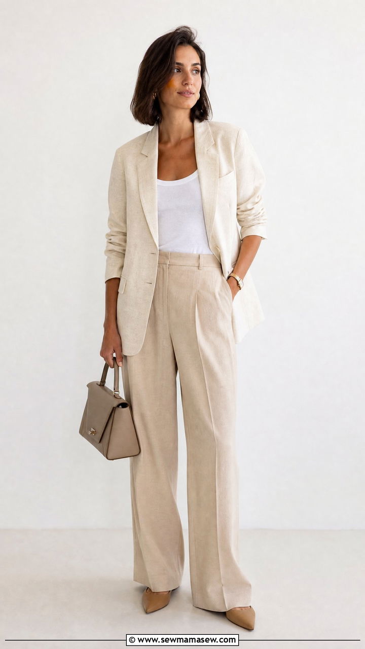 Cream Blazer with Beige Trousers Monochrome Outfit - 30 summer old money outfit ideas