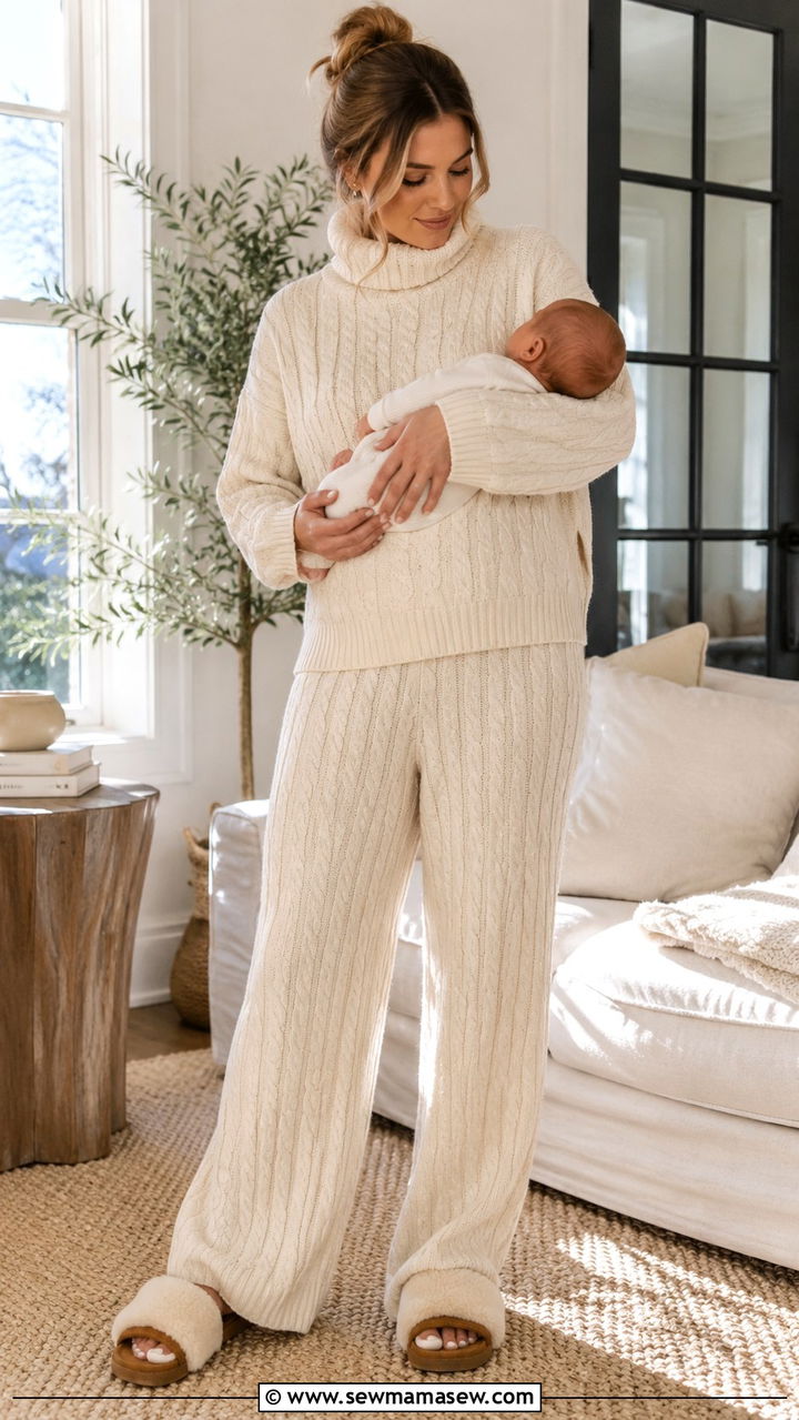 Cream Cable Knit Lounge Set Maternity - 20 Maternity outfit ideas going home from hospital