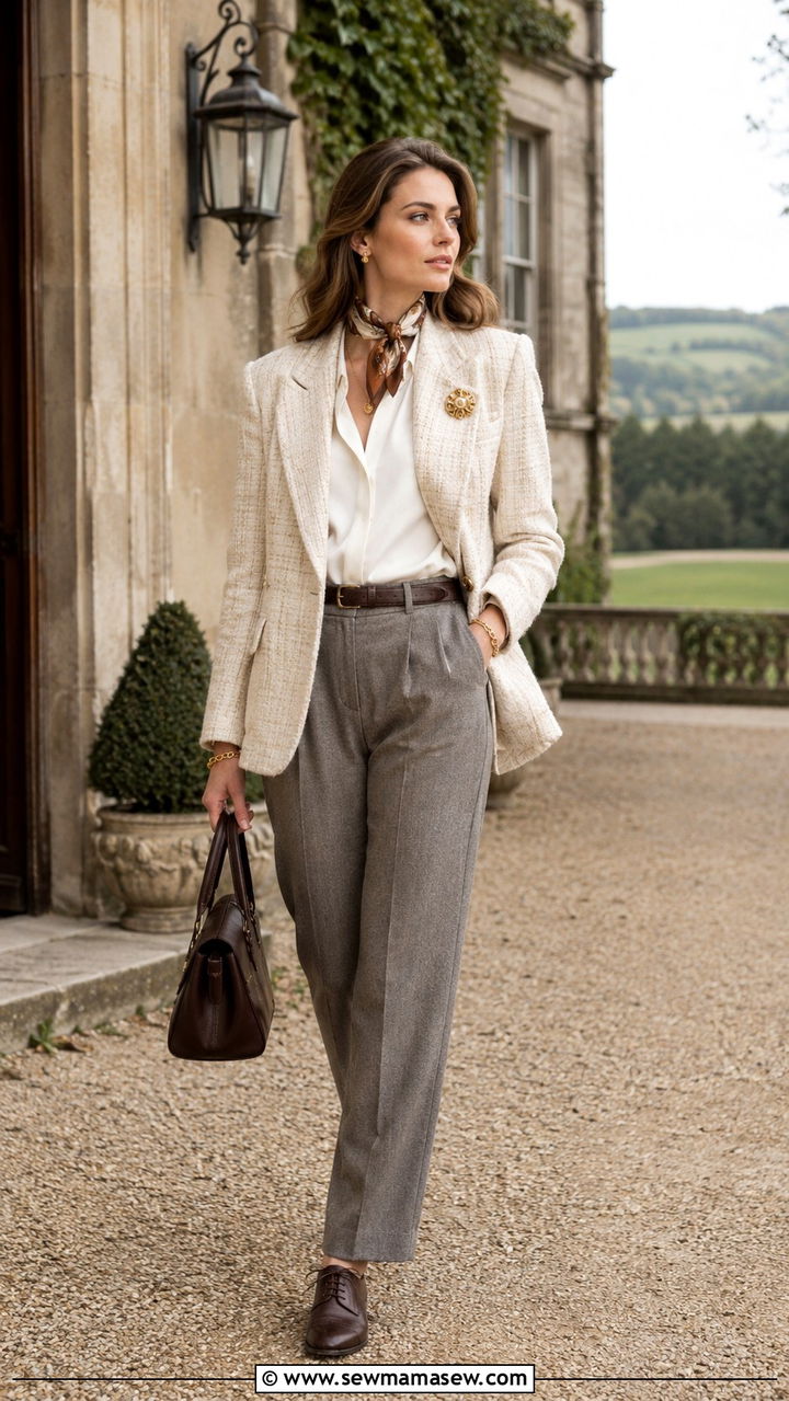 Cream Cable Knit Sweater With Charcoal Trousers And Gold Signet Ring - 25 Old money outfit ideas with gold jewelry