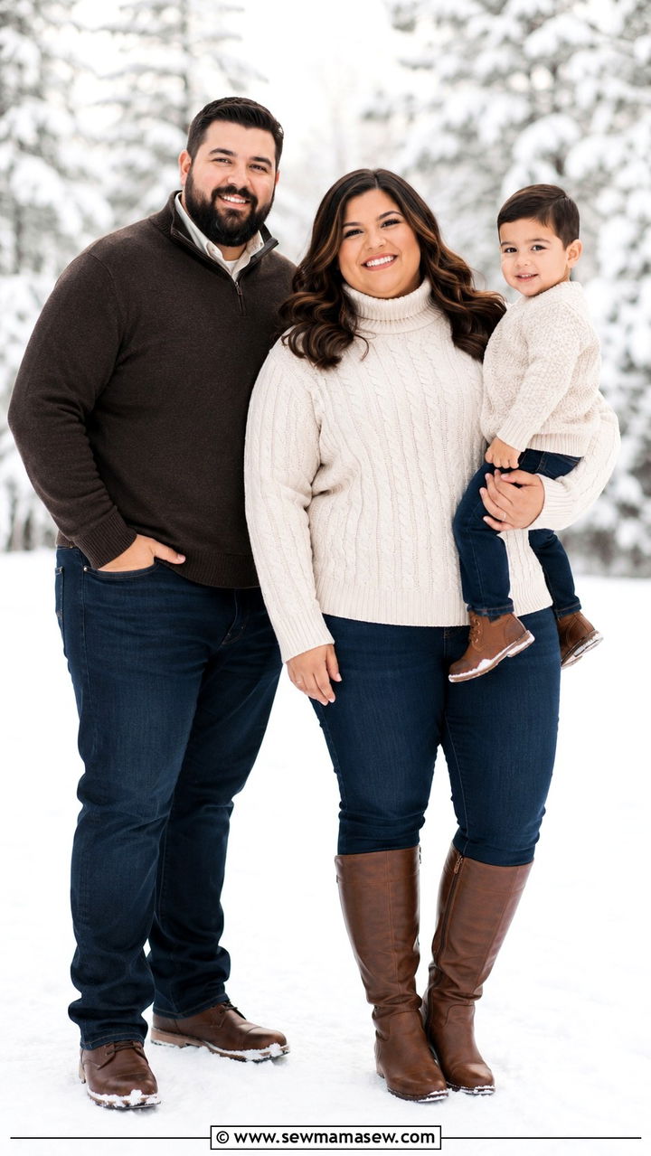 Cream Cable Knit Turtleneck With Riding Boots - 30 Plus size outfit ideas for family photos