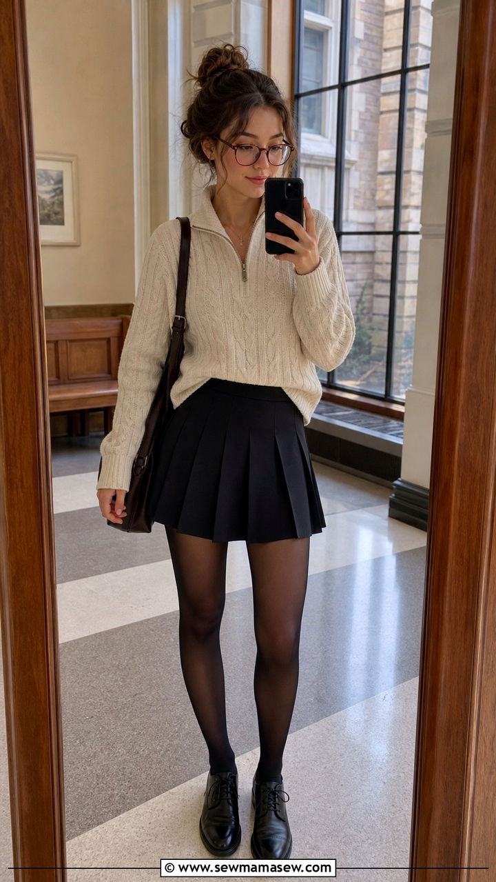 Cream Cardigan And Plaid Midi Skirt - 40 light academia outfits ideas