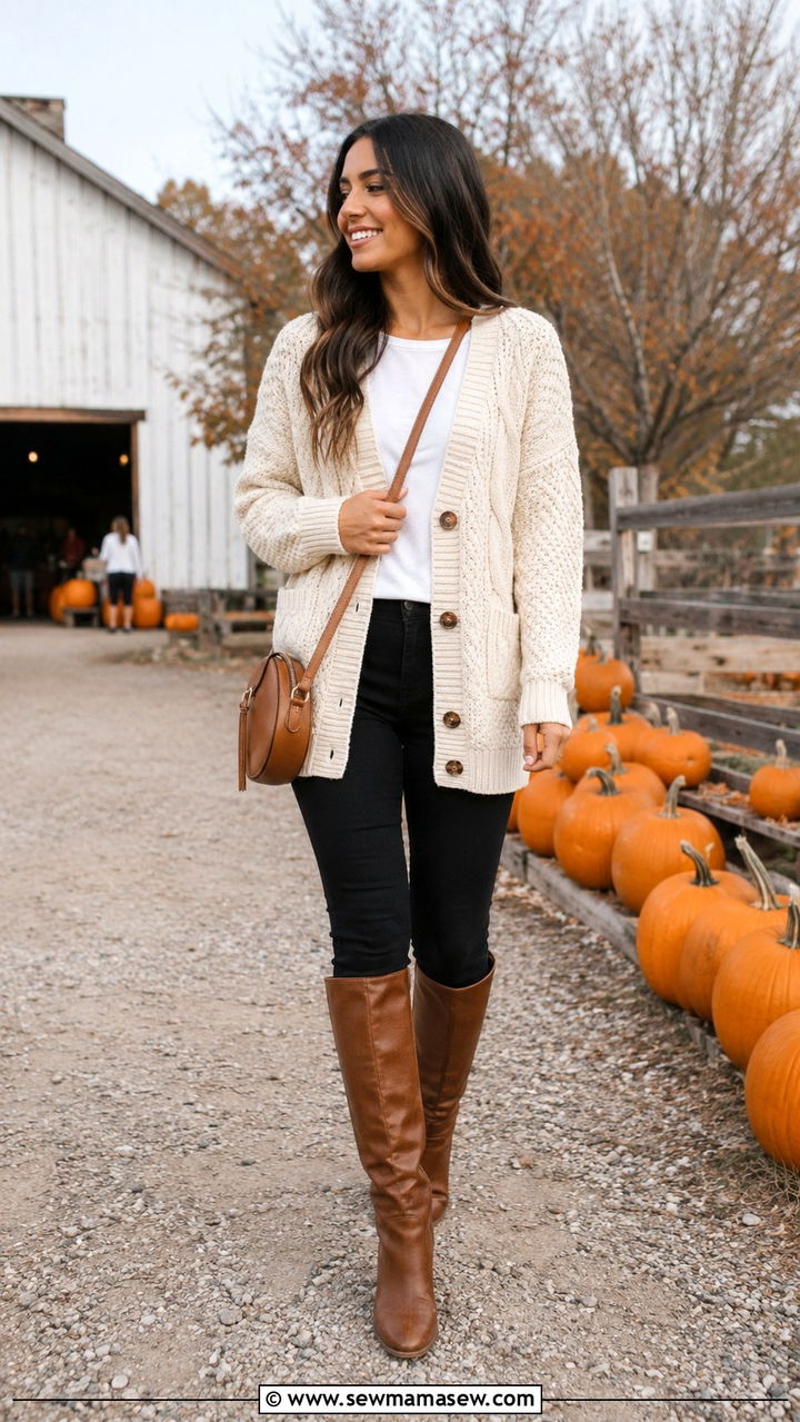 Cream Cardigan With Black Jeans And Brown Boots - 25 Black jeans outfit ideas with a cardigan