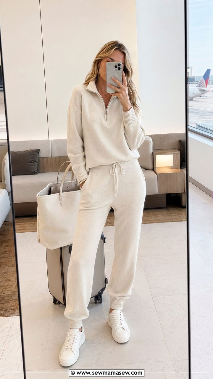 Cream Cashmere Lounge Set - 35 Airport outfit ideas old money