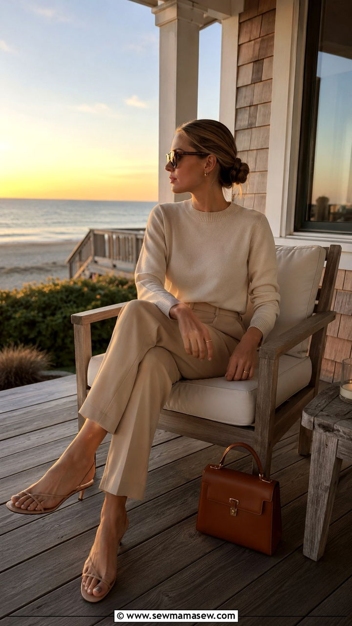 Cream Cashmere Sweater Beige Trousers Hamptons Outfit - 30 Old money outfit ideas for the Hamptons