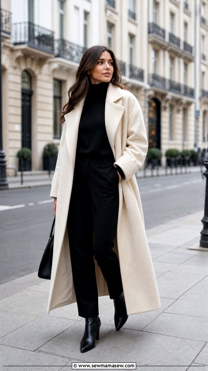 Cream Coat With All Black Outfit - 30 Cream and black outfit ideas