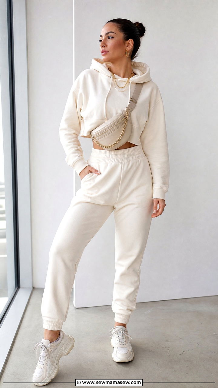 Cream Cropped Hoodie and High Waist Jogger Set - 25 Cream loungewear set outfit ideas