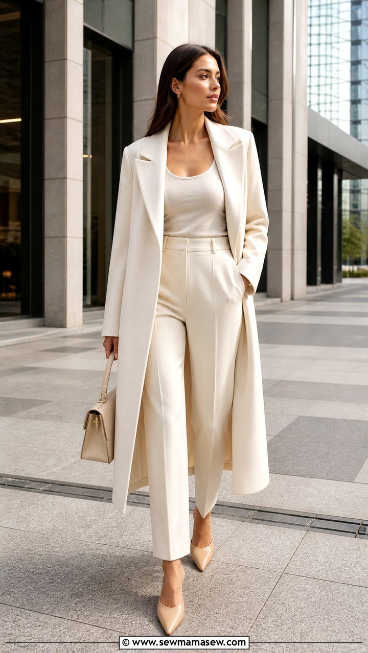 Cream Duster Coat with a Monochrome Base - 40 Cream outfit ideas