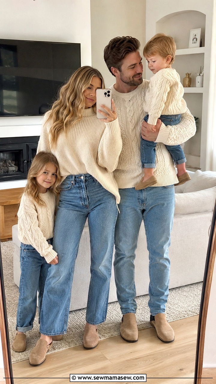 Cream Knit And Jeans Family Photo Outfits - 30 casual family photo outfits