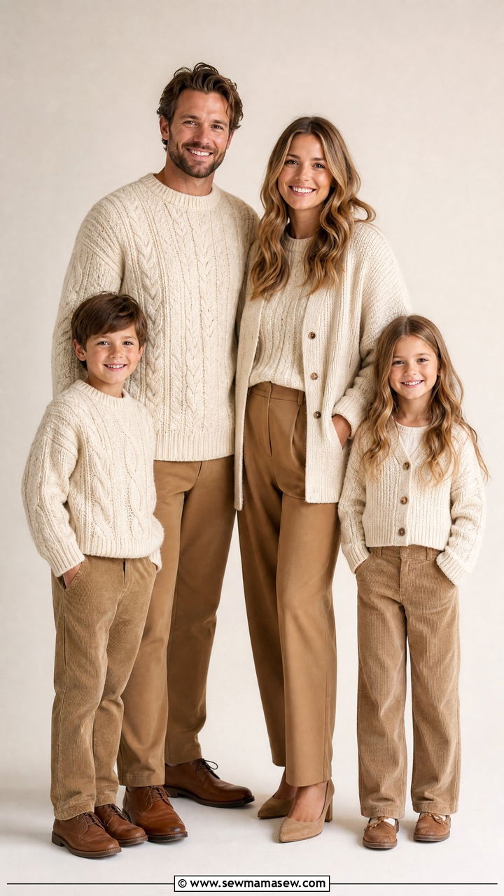 Cream Knit And Tailored Trousers For Indoor Studio Photos - 30 family photo outfits ideas