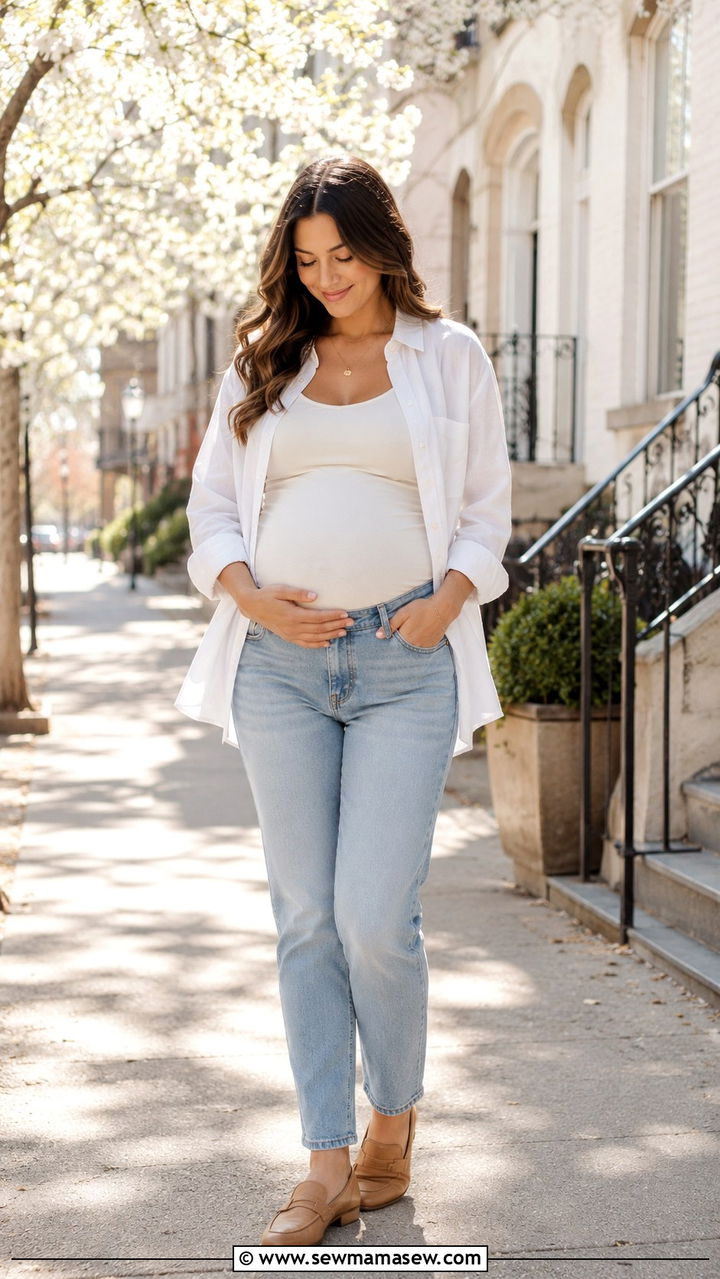 Cream Knit Bodycon Dress With Ankle Boots - 30 Spring maternity photo outfits