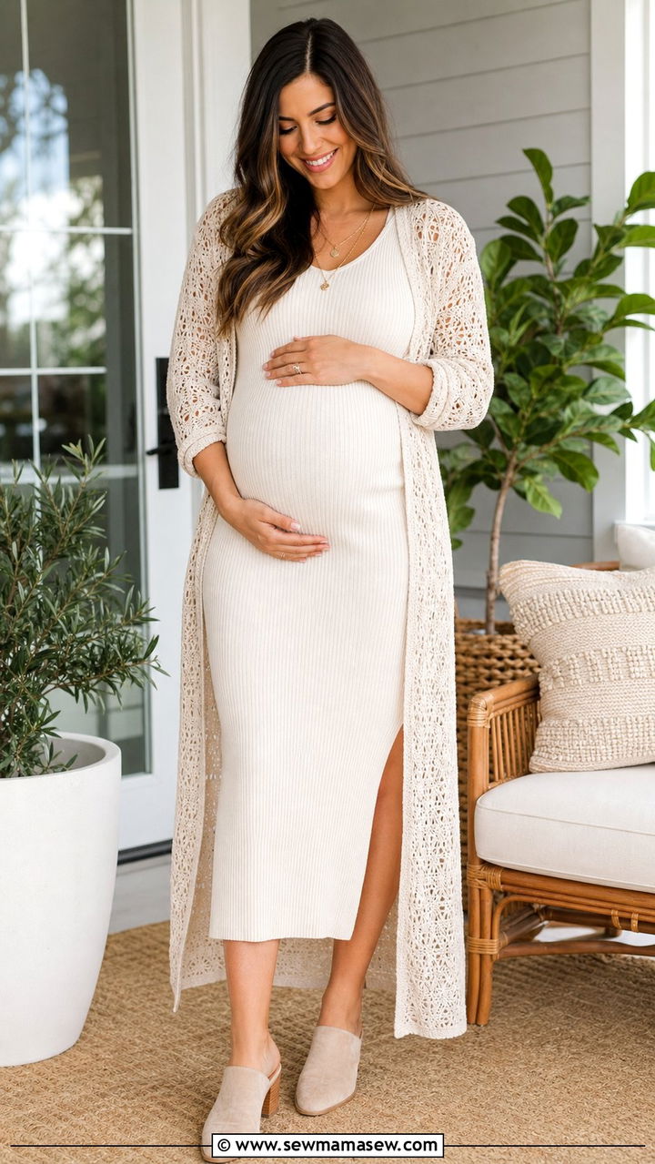 Cream Knit Dress Maternity Photo Outfit - 25 Summer maternity photo outfits