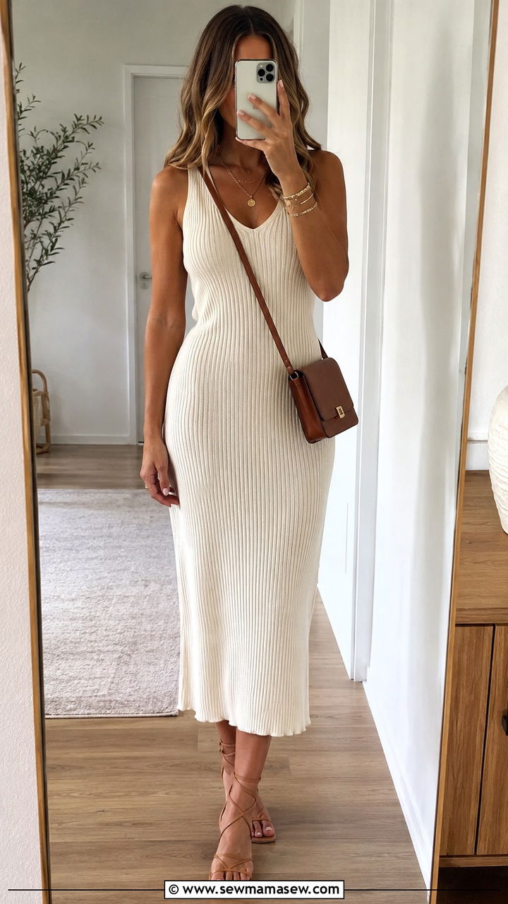 Cream Knit Midi Dress Brunch Outfit - 30 Brunch outfit ideas clean girl