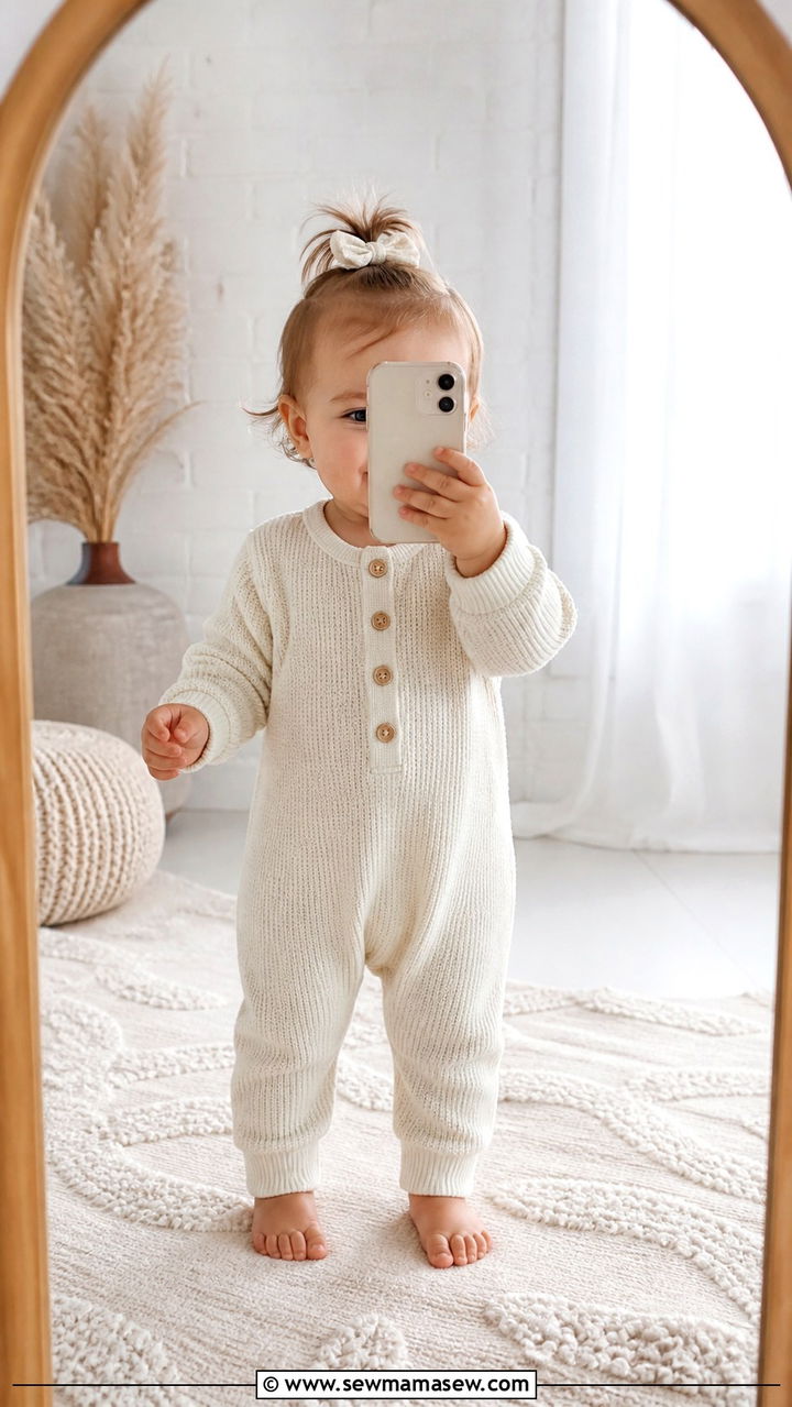 Cream Knit Romper Baby Photo Outfit - 20 1 year photo outfit ideas