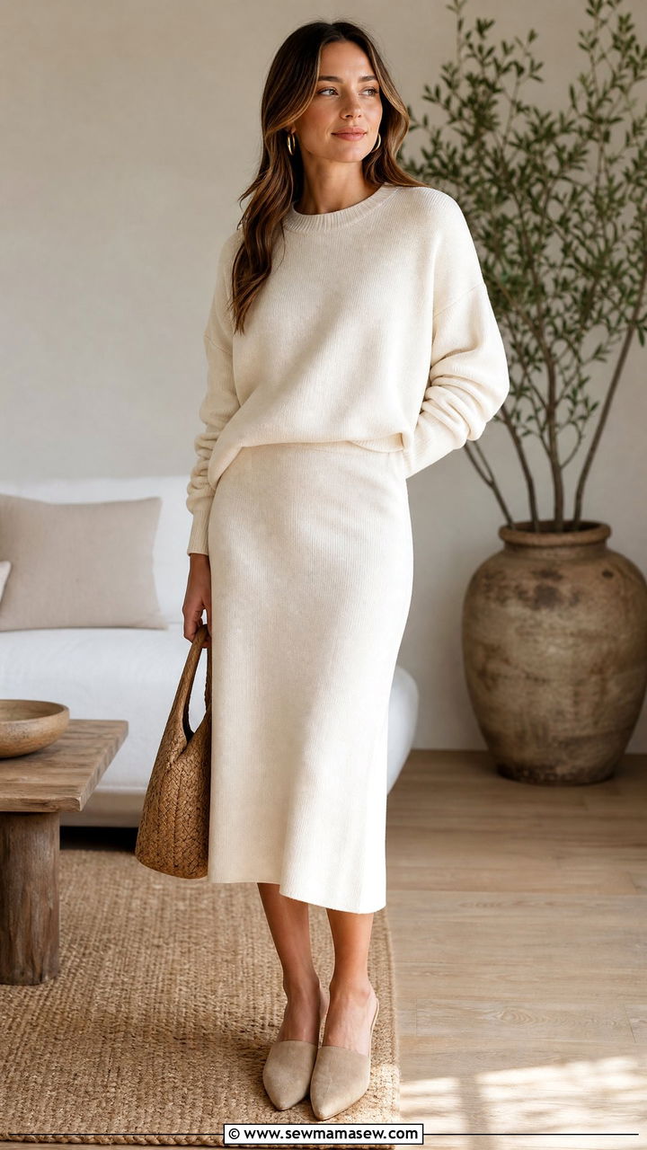 Cream Knit Set Outfit - 30 classy minimalist outfit ideas
