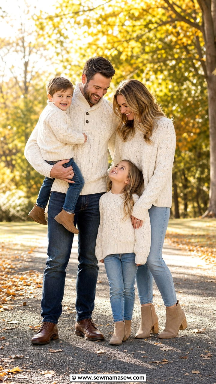 Cream Knit Sweater and Jeans Family Photo Outfit - 25 family photo outfits inspo