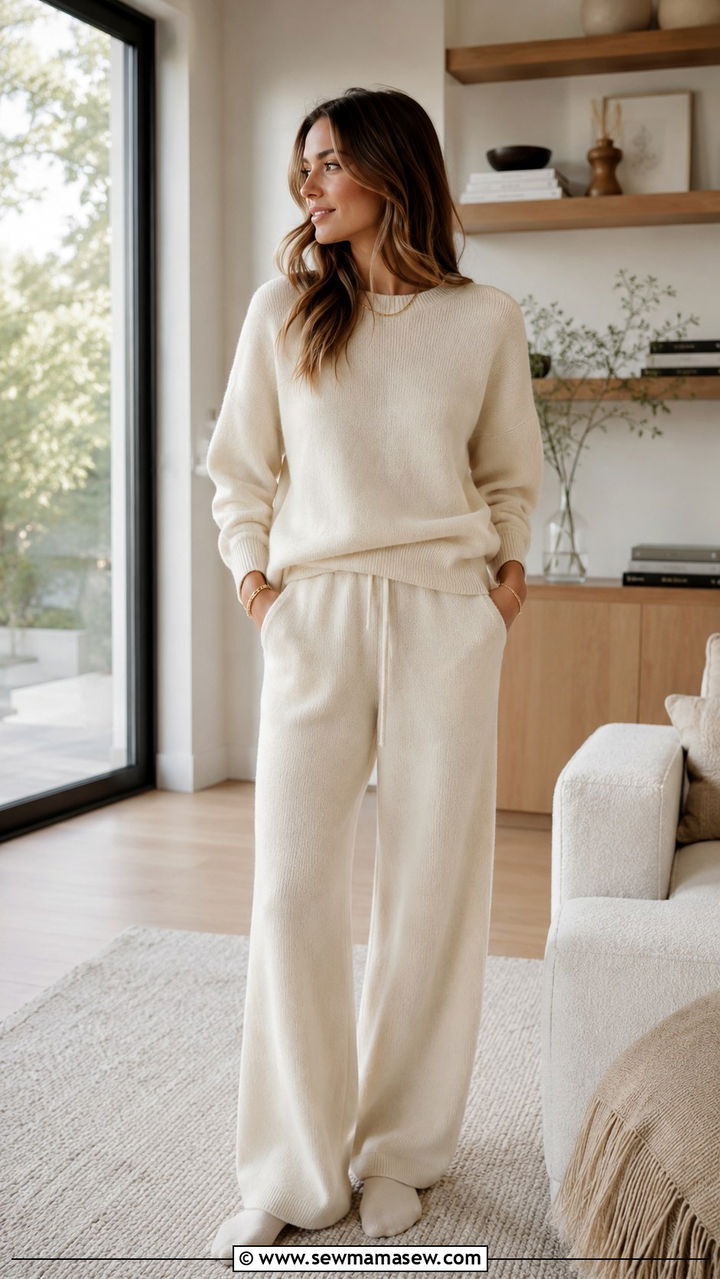 Cream Knit Sweater and Matching Lounge Pants - 20 Quiet luxury outfit ideas Meghan Markle