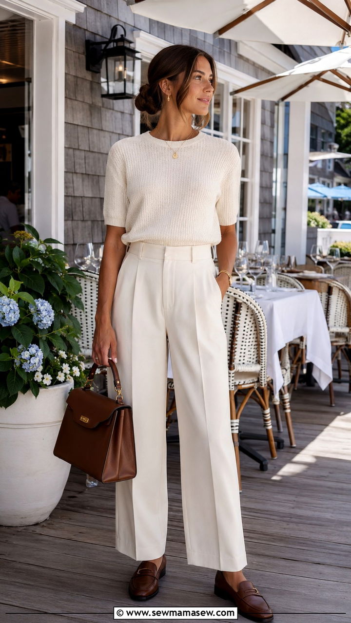 Cream Knit Top With Tailored Trousers - 30 Nantucket outfit ideas 2026