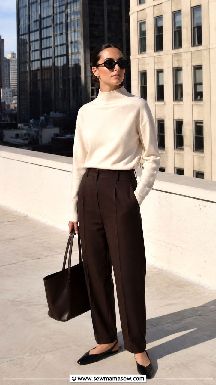 Cream Knit and Tailored Trousers Minimalist Outfit 2026 - 30 Minimalist outfit ideas 2026