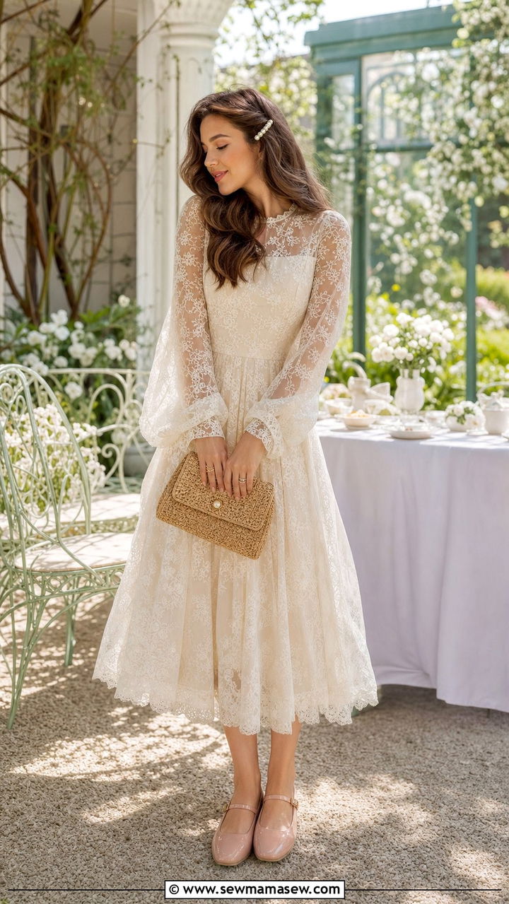 Cream Lace Dress With Mary Jane Flats Outfit - 25 Spring cottagecore outfits 2026