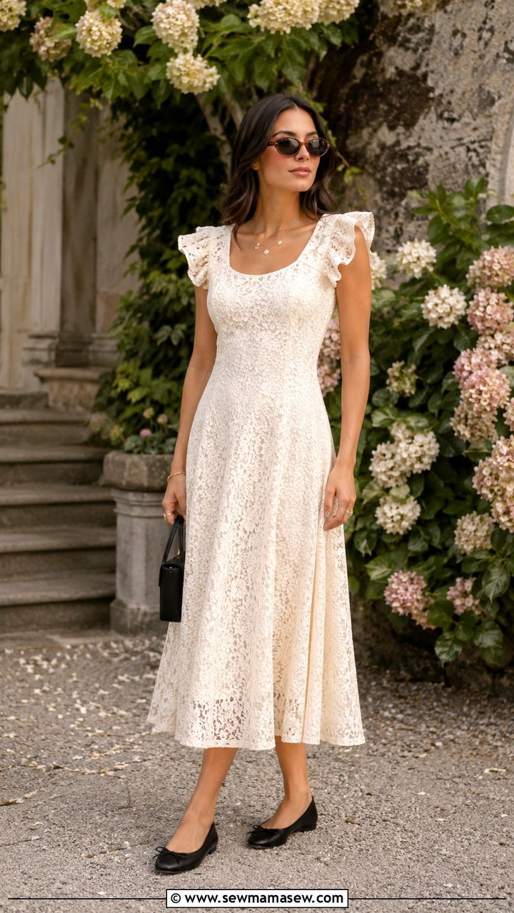 Cream Lace Tea Length Dress Outfit - 20 Zoe Kravitz summer outfit ideas