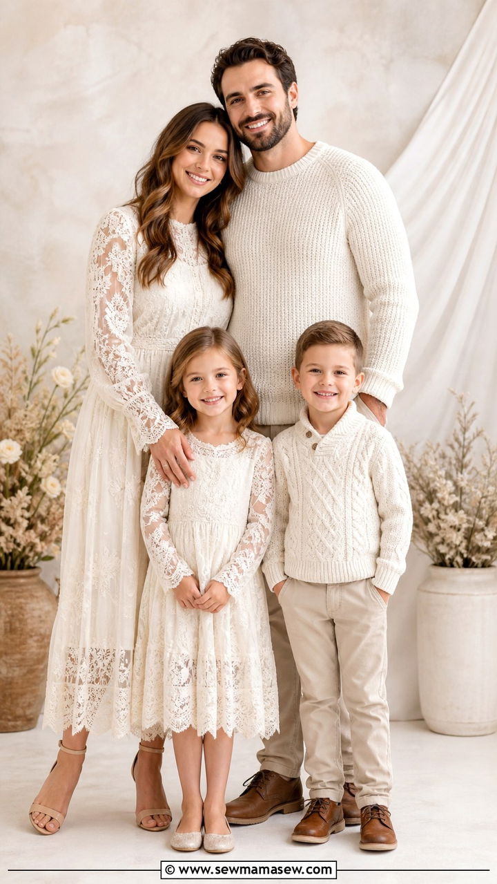 Cream Lace and Soft Textures - 40 Spring family photo outfits