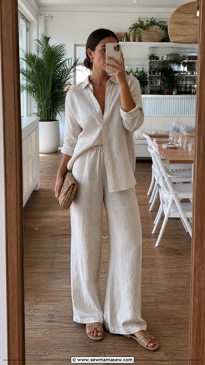 Cream Linen Matching Set For Hamptons Brunch - 25 Hamptons outfit ideas 2026