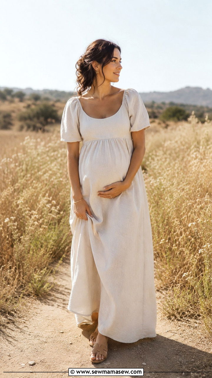 Cream Linen Maxi Dress Postpartum Photoshoot - 20 Postpartum outfit ideas for photos