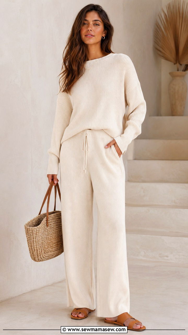 Cream Monochrome Knit Set - 30 Rich mom outfit ideas 2026