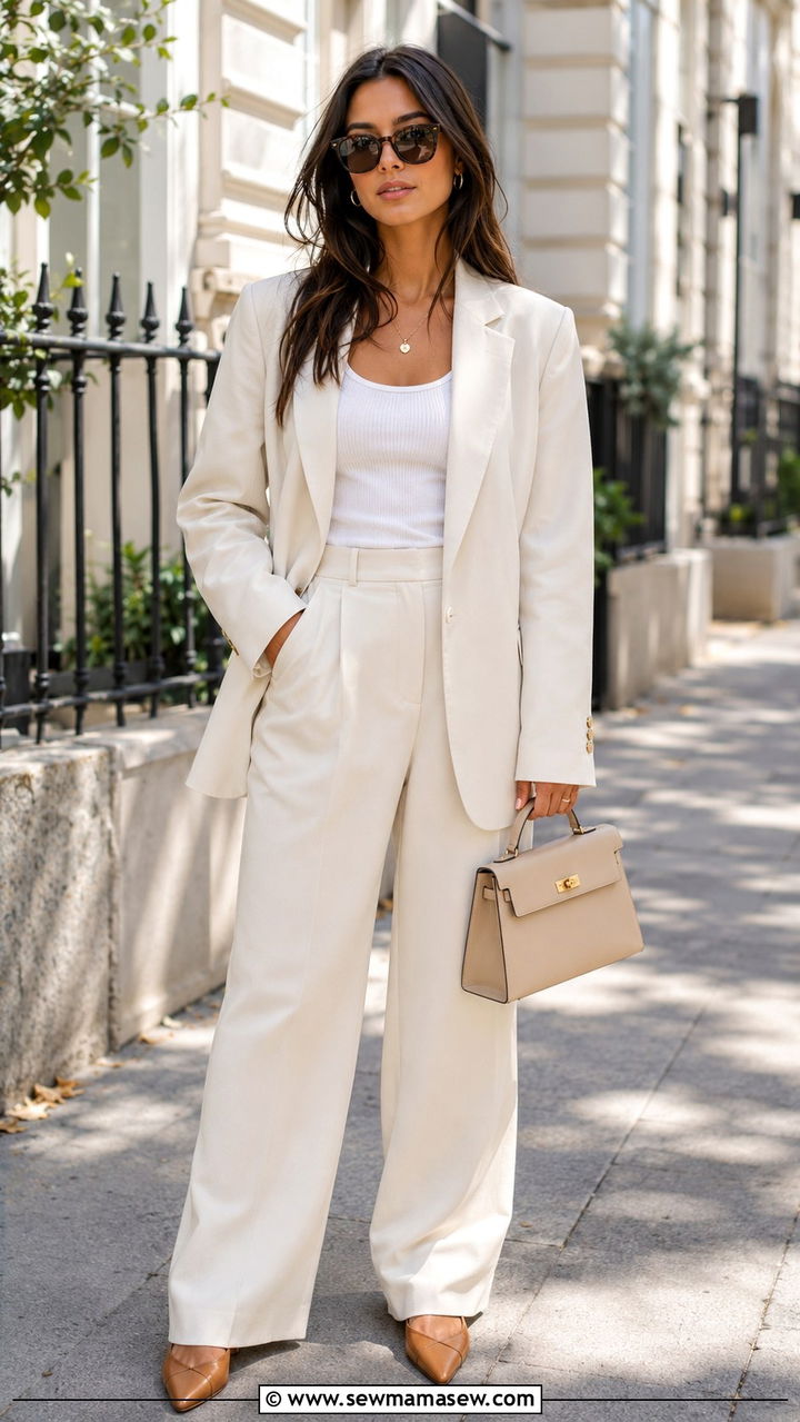 Cream Oversized Blazer and Wide Leg Trousers Spring 2026 - 30 Spring quiet luxury outfits 2026