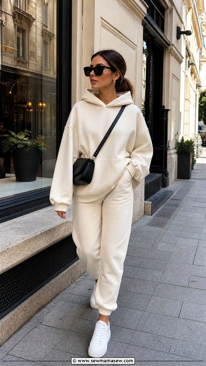 Cream Oversized Hoodie and Jogger Set Outfit - 25 Cream loungewear set outfit ideas