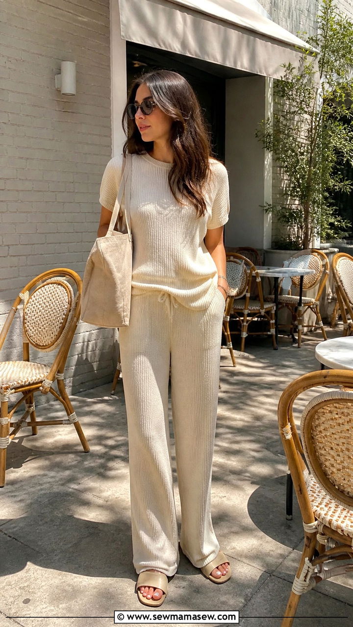 Cream Ribbed Knit Co Ord Set - 40 summer minimalist outfits
