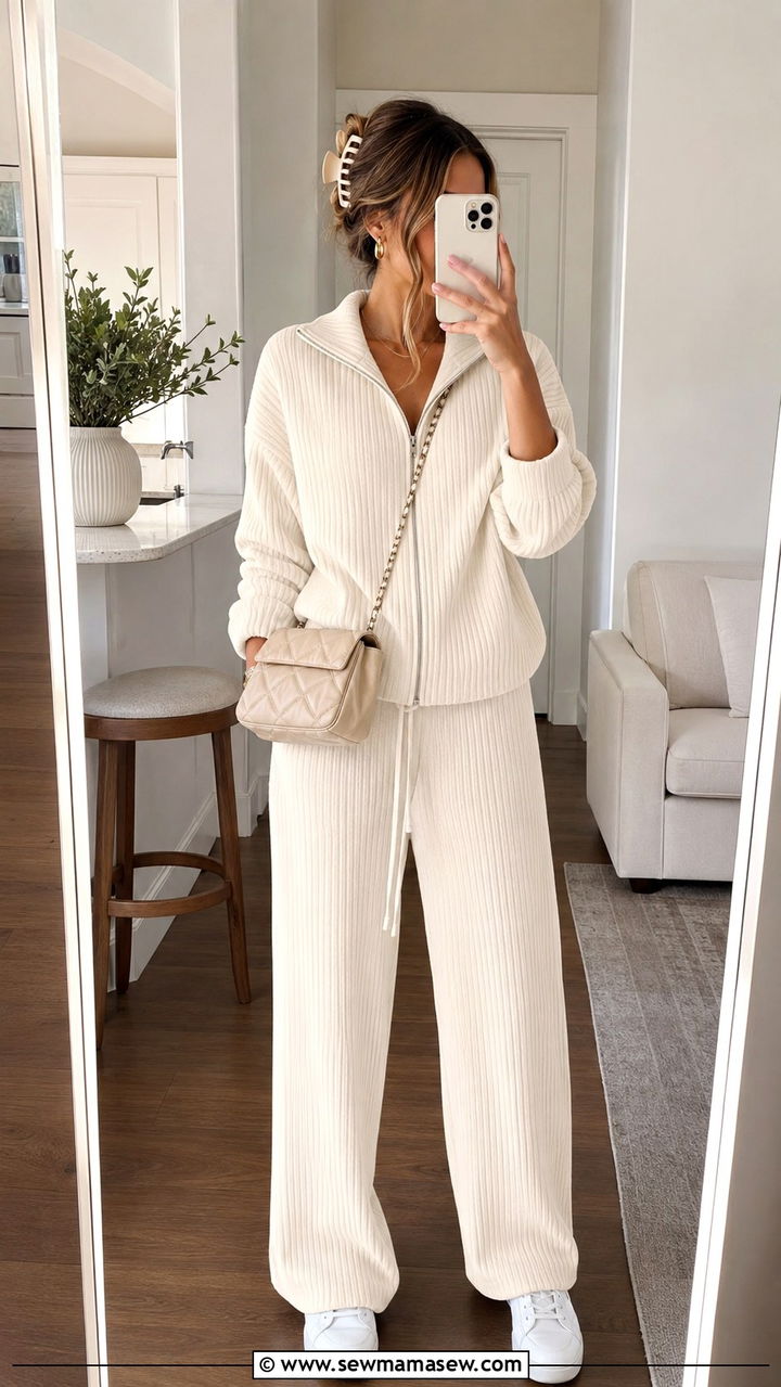 Cream Ribbed Lounge Set Brunch Outfit - 30 Brunch outfit ideas clean girl