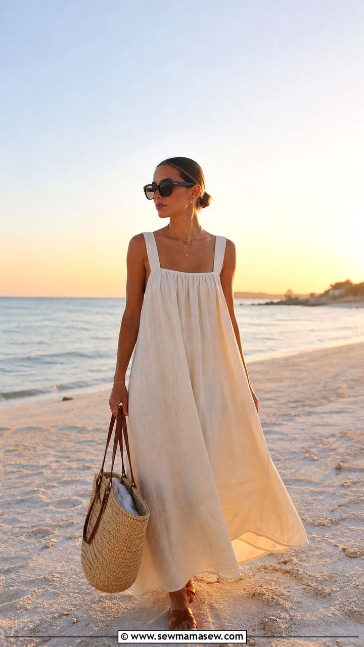Cream Sleeveless Maxi Dress with Flat Sandals - 40 clean girl outfits
