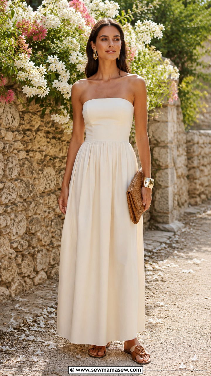 Cream Strapless Maxi Dress Spring 2026 - 30 Spring quiet luxury outfits 2026