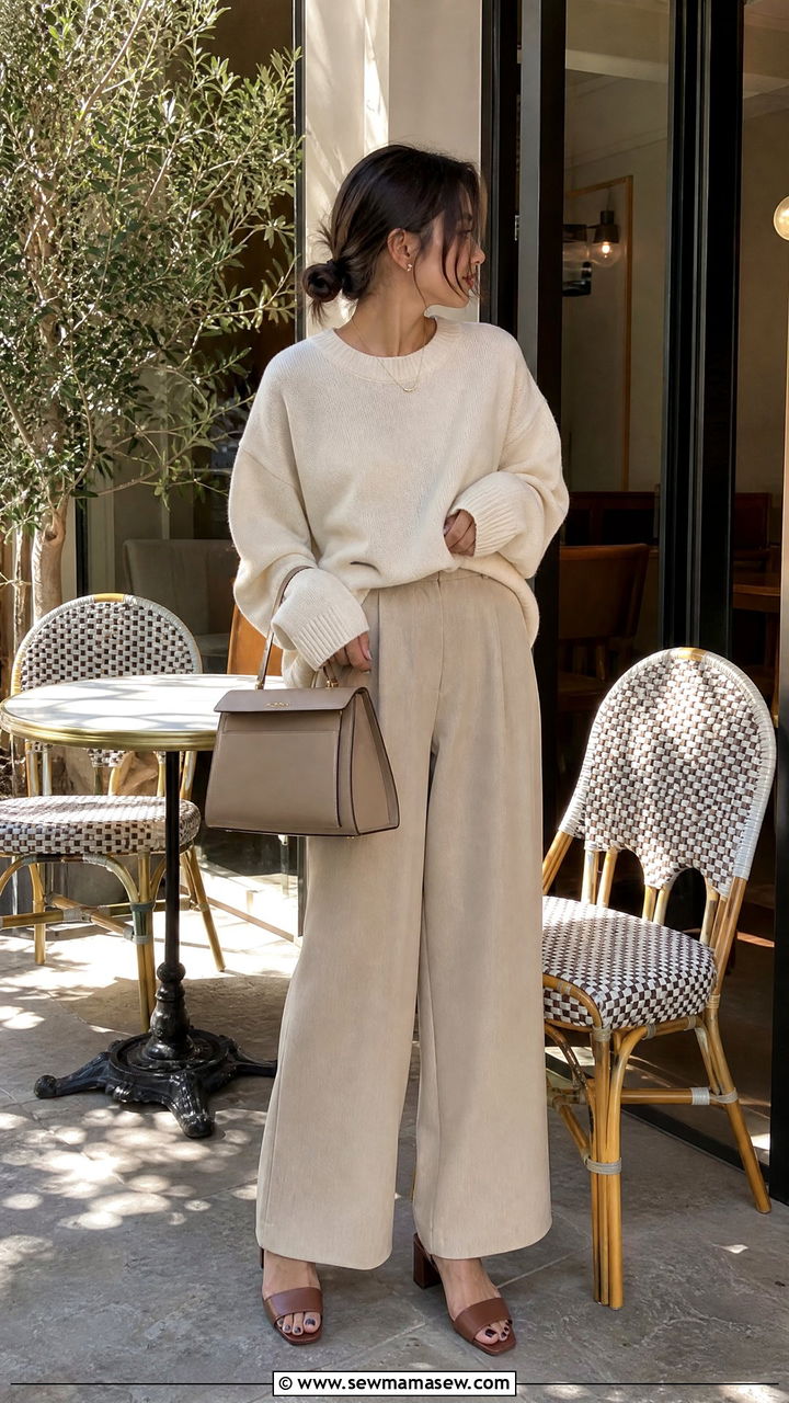 Cream Sweater with Wide Leg Pants Outfit - 25 Quiet luxury outfit ideas petite