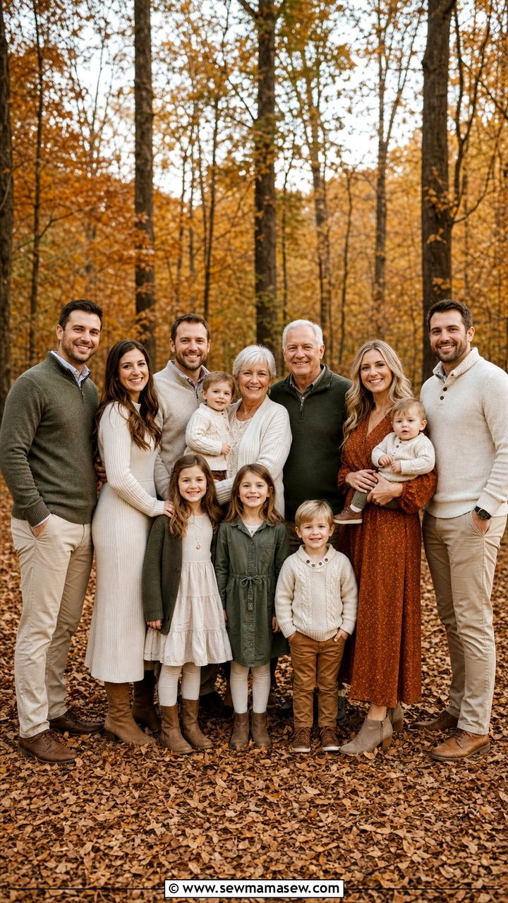 Cream Tan Rust and Olive Fall Outfit - 25 Family photo outfits for large families