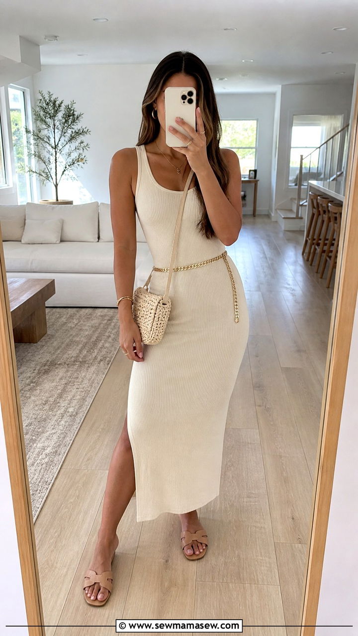 Cream Tank Midi Dress Outfit - 40 summer clean girl outfits
