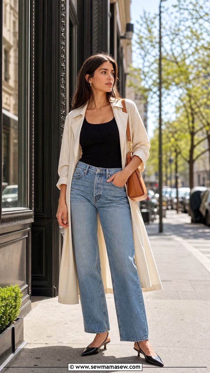 Cream Trench Coat And Straight Leg Jeans Spring Outfit - 25 Spring shopping outfits