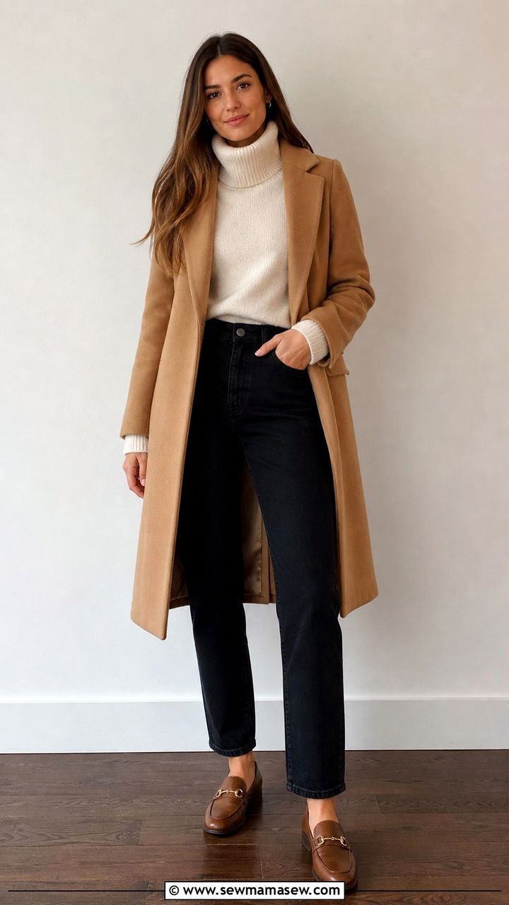 Cream Turtleneck With Black Jeans Outfit - 40 Old money outfit ideas