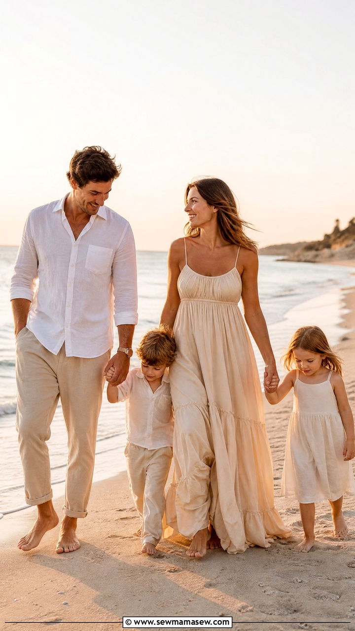 Cream and Beige Family Beach Outfit - 30 Family beach photo outfit ideas