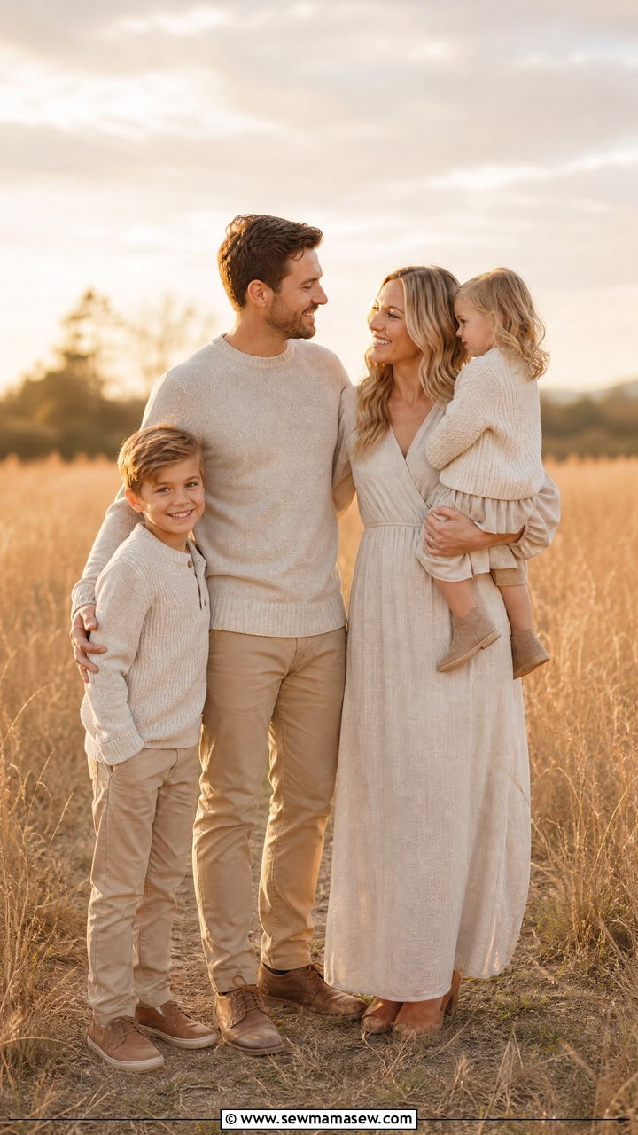 Cream and Beige Neutral Family Outfits - 25 Family spring photo outfit ideas