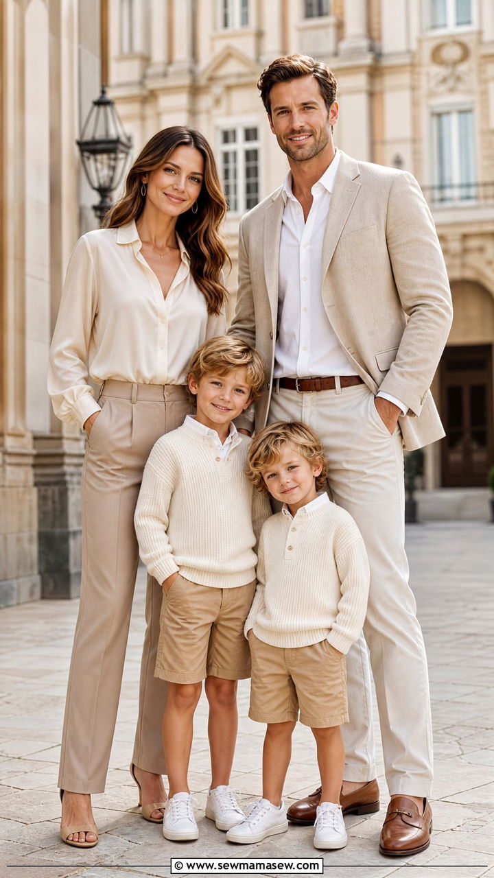 Cream and Tan Old Money Summer Family Photo Outfits - 30 summer family photoshoot outfit ideas